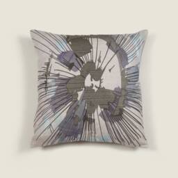 Abstract Japanese Inspired Modern Art Embroidered Premium Quality Cotton Linen Chambray Cushion 20 X 20 - thumbnail 1