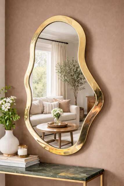 Handmade Moroccan Brass Mirror - Irregular Gold Wall Decor - image 1