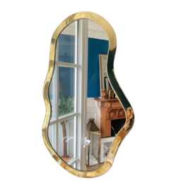 Handmade Moroccan Brass Mirror - Irregular Gold Wall Decor - thumbnail 4