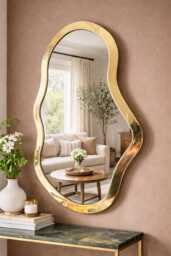 Handmade Moroccan Brass Mirror - Irregular Gold Wall Decor