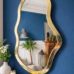 Handmade Moroccan Brass Mirror - Irregular Gold Wall Decor - thumbnail 3