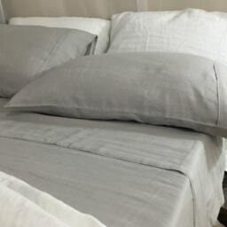 stone Grey Bed Sheets Handmade in 100% Flax Linen, Fitted Sheet, 2 Pillow Covers, Flat Linen Sheets - thumbnail 2
