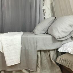 stone Grey Bed Sheets Handmade in 100% Flax Linen, Fitted Sheet, 2 Pillow Covers, Flat Linen Sheets - thumbnail 3
