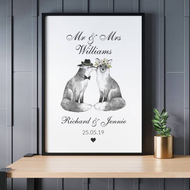 Personalised Fox Wedding Gift, For Him Or Her. Present, Whimsical Present Fiance, Boyfriend, Girlfriend, Husband, Wife - image 1