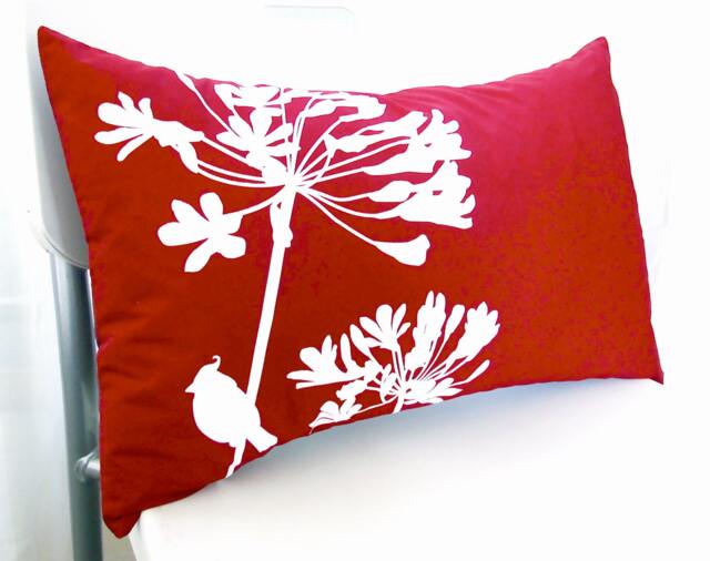 Red Cardinal On Agapanthus Rectangle Pillow - image 1