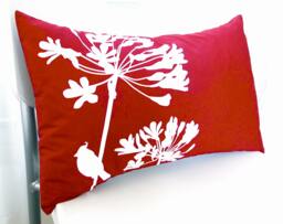 Red Cardinal On Agapanthus Rectangle Pillow - thumbnail 1