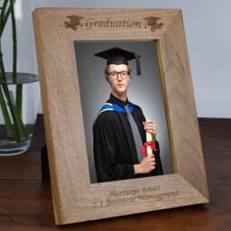 Personalised Wooden Photo Frame Graduation Gift - Engraved University Degree Present For Graduate, Son, Daughter, School Leaver, 4x6 5x7 - thumbnail 3