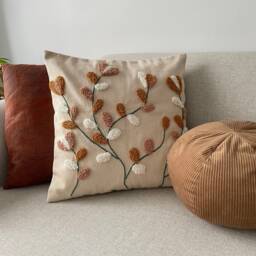 Handmade Punch Needle Pillow Cover, Textured Floral Cushion, Boho Home Decor, 16x16 - thumbnail 3