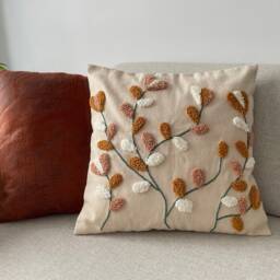Handmade Punch Needle Pillow Cover, Textured Floral Cushion, Boho Home Decor, 16x16 - thumbnail 2