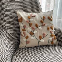 Handmade Punch Needle Pillow Cover, Textured Floral Cushion, Boho Home Decor, 16x16 - thumbnail 4