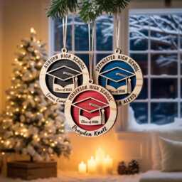 Personalized Graduation Name Wooden Ornament, Class Of 2025 Custom Xmas Gift For Senior, College Graduate High School University Decoration - thumbnail 3