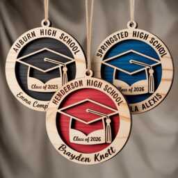 Personalized Graduation Name Wooden Ornament, Class Of 2025 Custom Xmas Gift For Senior, College Graduate High School University Decoration