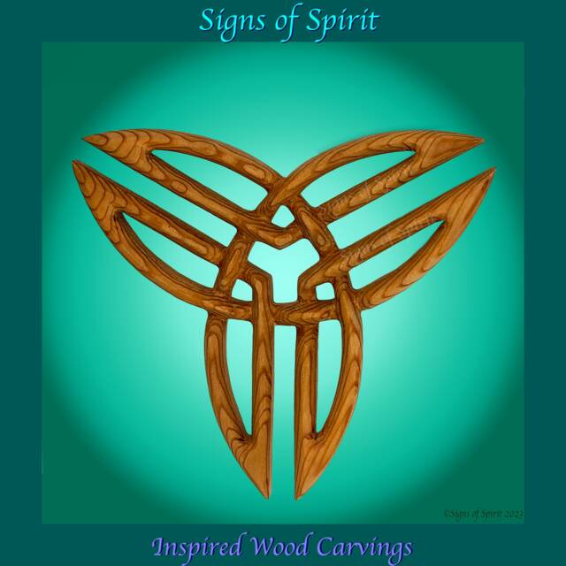 Triquetra - 3x3 Knot Wood Carving Celtic Triple Trinity Artistic Variation Of Wall Hanging - image 1