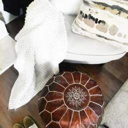 Moroccan Leather Pouf Ottoman, Versatile Footstool, Coffee Table, Boho Home Decor - thumbnail 2