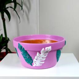 Terracotta Bowl, Flower Pot, Succulent Planter, Hand Painted Home Decor, Lilac Color - thumbnail 2