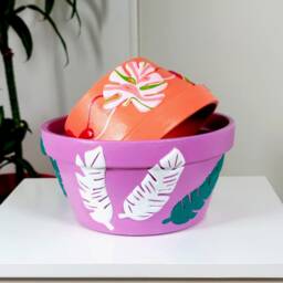 Terracotta Bowl, Flower Pot, Succulent Planter, Hand Painted Home Decor, Lilac Color - thumbnail 4