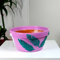 Terracotta Bowl, Flower Pot, Succulent Planter, Hand Painted Home Decor, Lilac Color - thumbnail 3