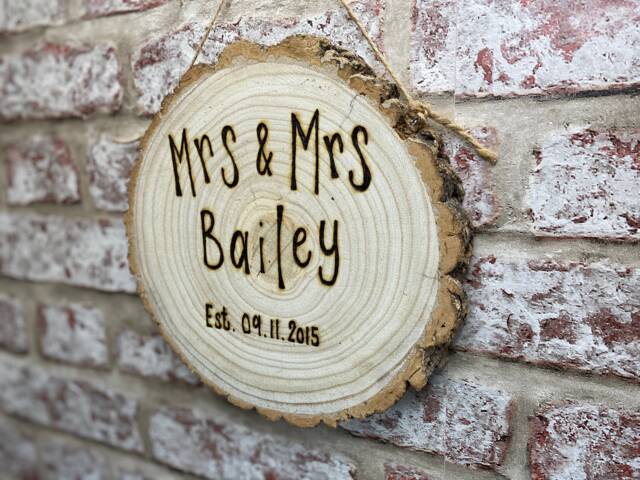 Mr & Mrs Est - Year - Perfect For Anniversary, Valentine's Day, Wedding Personalised Wooden Log Slice Plaque 13cm - image 1