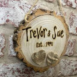 Mr & Mrs Est - Year - Perfect For Anniversary, Valentine's Day, Wedding Personalised Wooden Log Slice Plaque 13cm - thumbnail 3