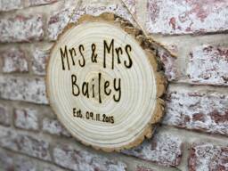 Mr & Mrs Est - Year - Perfect For Anniversary, Valentine's Day, Wedding Personalised Wooden Log Slice Plaque 13cm - thumbnail 1