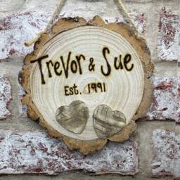 Mr & Mrs Est - Year - Perfect For Anniversary, Valentine's Day, Wedding Personalised Wooden Log Slice Plaque 13cm - thumbnail 2