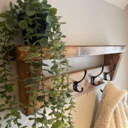 Farmhouse Coat Rack Shelf - 10 Black Hooks Rustic Wooden Hallway Organizer - thumbnail 3