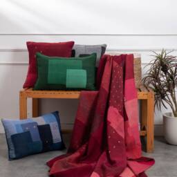 Landscape Fray Handmade Vintage Kantha Throw - Red - thumbnail 2