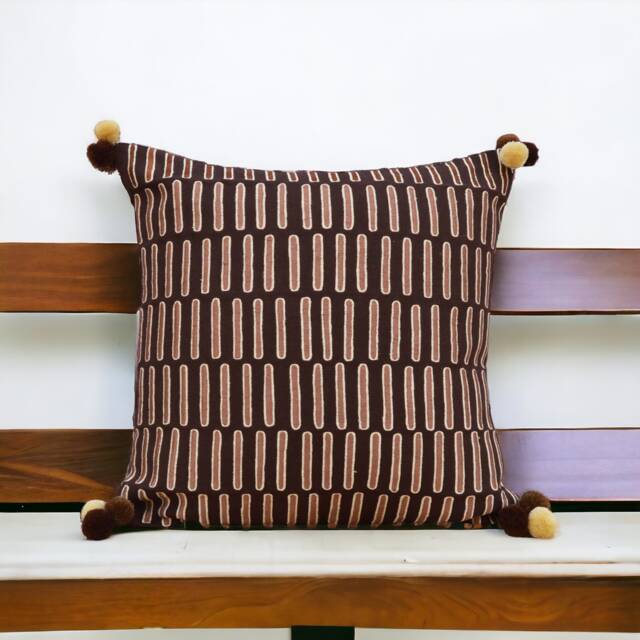 Brown & Beige, Pillow Cover, Embroidered, Mola Style Pillows, Standard Size 16x16 Inches - image 1