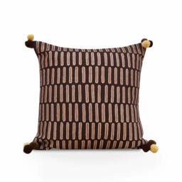 Brown & Beige, Pillow Cover, Embroidered, Mola Style Pillows, Standard Size 16x16 Inches - thumbnail 2