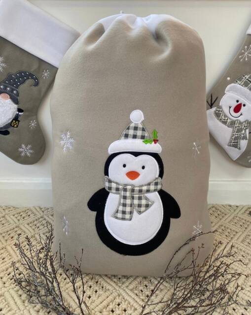 Custom Personalised Penguin Christmas Sacks - Xmas Present - The Couture Cushion