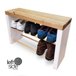 Rustic Shoe Bench Rack Handmade Solid Wood Hallway Storage - thumbnail 2