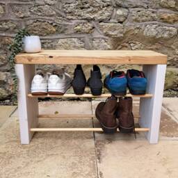 Rustic Shoe Bench Rack Handmade Solid Wood Hallway Storage - thumbnail 3