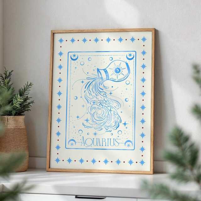 Aquarius Zodiac Aesthetic Wall Art, Trendy Print, Astrology Decor, Celestial Star Sign Poster, Spiritual Poster, Aquarius Gift For Her - image 1