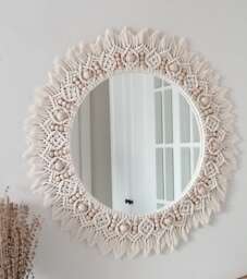 Large Beaded Mirror - White Wall Decor Housewarming & Mother's Day Gift Living Room Boho Express Shipping - 1-3 Days - thumbnail 1