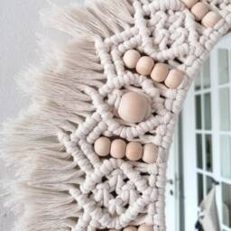 Large Beaded Mirror - White Wall Decor Housewarming & Mother's Day Gift Living Room Boho Express Shipping - 1-3 Days - thumbnail 2
