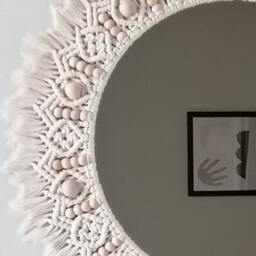 Large Beaded Mirror - White Wall Decor Housewarming & Mother's Day Gift Living Room Boho Express Shipping - 1-3 Days - thumbnail 4
