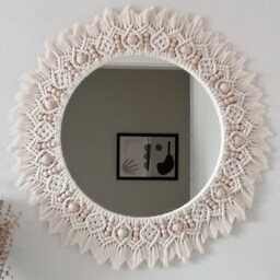 Large Beaded Mirror - White Wall Decor Housewarming & Mother's Day Gift Living Room Boho Express Shipping - 1-3 Days - thumbnail 3