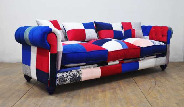 Chesterfield Patchwork Sofa - Blue & White - image 1