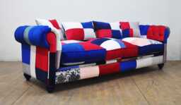 Chesterfield Patchwork Sofa - Blue & White - thumbnail 1