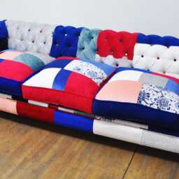Chesterfield Patchwork Sofa - Blue & White - thumbnail 4