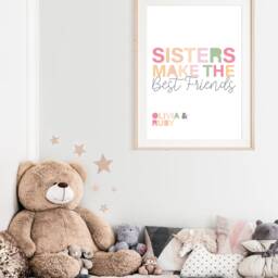 Sisters Make The Best Friends Print, Sister Wall Art, Prints, Playroom Girls Bedroom Playroom, Art - thumbnail 3