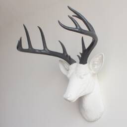 Faux Taxidermy Large Deer Head Wall Mount - Decor White & Charcoal Nd0115 - thumbnail 3