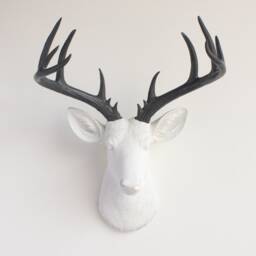 Faux Taxidermy Large Deer Head Wall Mount - Decor White & Charcoal Nd0115 - thumbnail 1