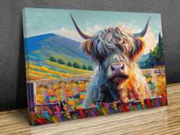 Hairy Scottish Cow Vibrant Colours Wall Art, Hangings , Home D??cor, Mounted Canvas Print Ready To Hang - thumbnail 1