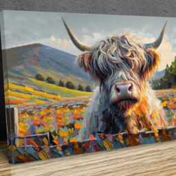Hairy Scottish Cow Vibrant Colours Wall Art, Hangings , Home D??cor, Mounted Canvas Print Ready To Hang - thumbnail 2
