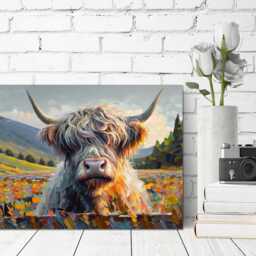 Hairy Scottish Cow Vibrant Colours Wall Art, Hangings , Home D??cor, Mounted Canvas Print Ready To Hang - thumbnail 3