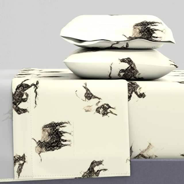 Rodeo Sheets - Ride'm Cowboy Toile By Redmares Sepia Toned Old West Horse Bronco Cotton Sateen Sheet Set Bedding Spoonflower - image 1