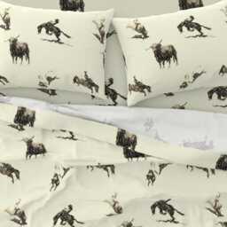 Rodeo Sheets - Ride'm Cowboy Toile By Redmares Sepia Toned Old West Horse Bronco Cotton Sateen Sheet Set Bedding Spoonflower - thumbnail 3