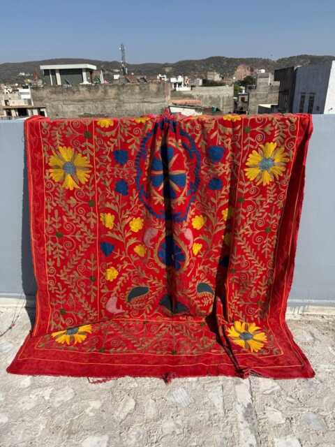 Velvet Suzani Handmade Quilt - Vintage Boho Bedding - image 1