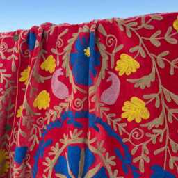 Velvet Suzani Handmade Quilt - Vintage Boho Bedding - thumbnail 2